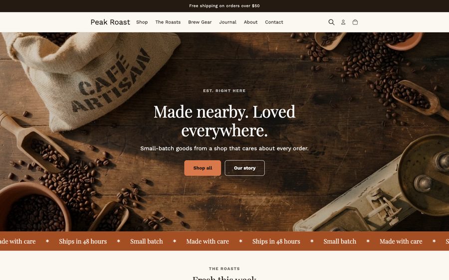 Peak Roast coffee Shopify store
